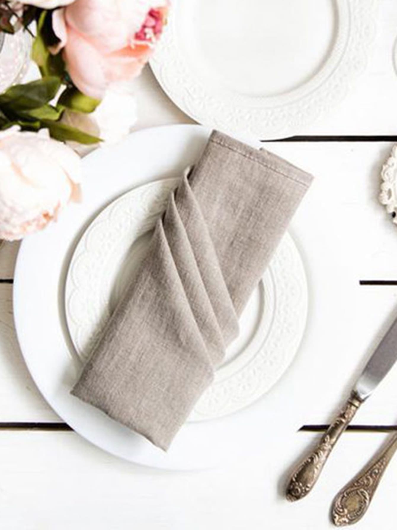 1pc Plain Cloth Napkin, Grey Simple Polyester Table Napkin For Dining Table - Grey - View 1