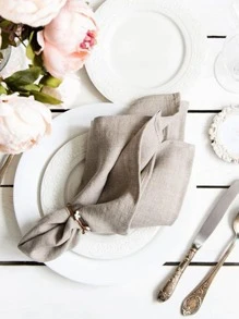 1pc Plain Cloth Napkin, Grey Simple Polyester Table Napkin For Dining Table - Grey - View 2