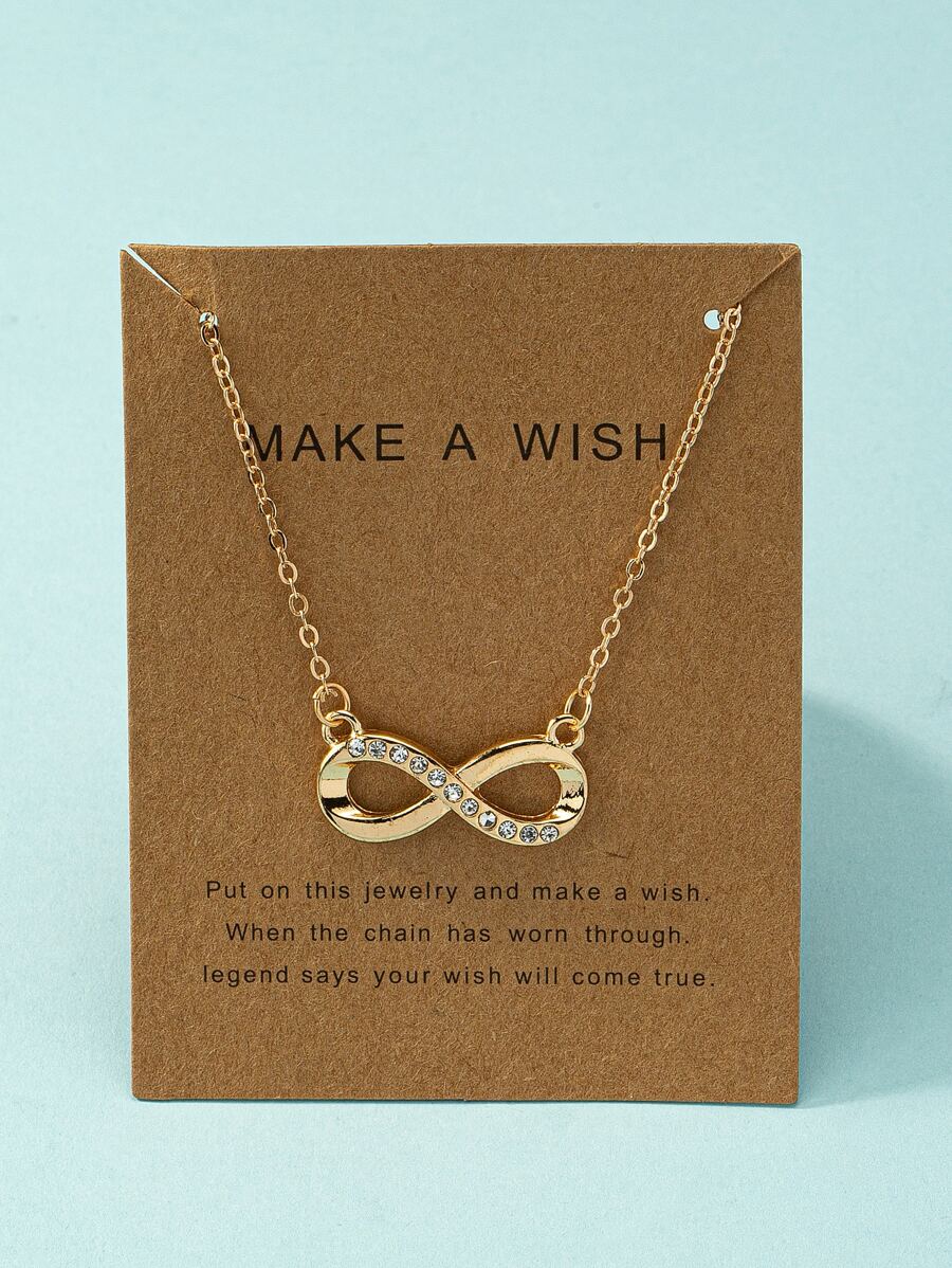 水鑽裝飾無窮吊墜項鏈 - 金黃色 - 查看 1