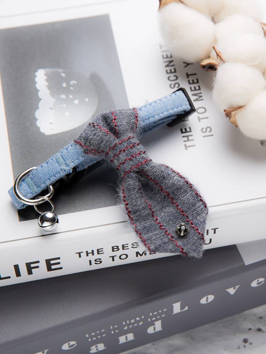 PINCOOL Adjustable Small Dog Collar With Bells, Necktie & Leash Ring For Walking, Cute Design Suitable For Small Pets - Grey - View 1