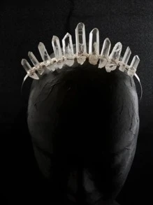 1pc Natural White Crystal Crown Headband - Clear - View 1