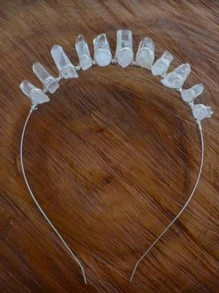 1pc Natural White Crystal Crown Headband - Clear - View 2