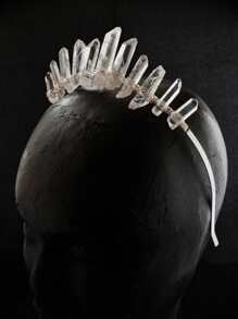 1pc Natural White Crystal Crown Headband - Clear - View 4