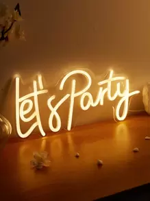 1PC Let's Party Let's Dance Let's Go Let's Eat Let's Glow Neon Sign - USB Powered LED Light For Party Decor, Wall Hanging Night Light, Birthday Celebration, Bedroom Room Party Lighting - Yellow - View 2