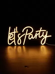 1PC Let's Party Let's Dance Let's Go Let's Eat Let's Glow Neon Sign - USB Powered LED Light For Party Decor, Wall Hanging Night Light, Birthday Celebration, Bedroom Room Party Lighting - Yellow - View 7
