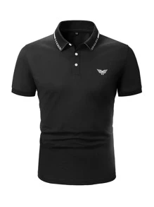 Manfinity Homme Men Letter And Wings Print Polo Shirt - Black - View 3