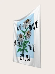 Floral & Slogan Graphic Tapestry - Multicolor - View 2