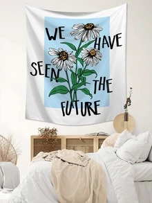 Floral & Slogan Graphic Tapestry - Multicolor - View 4