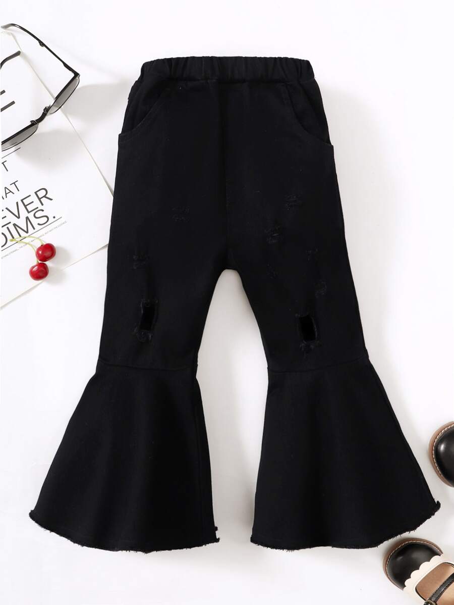 Baby Ripped Raw Trim Flare Leg Jeans