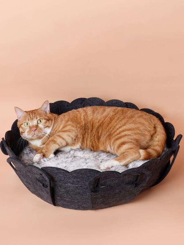 سرير حيوان أليف قابل للطي قابل للفك بفرو الثعلب ومفصل الزهرة، مناسب للقطط الصغيرة والمتوسطة الحجم