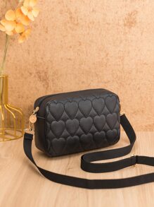 Heart Quilted Crossbody Bag - Black - View 2