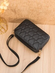 Heart Quilted Crossbody Bag - Black - View 3