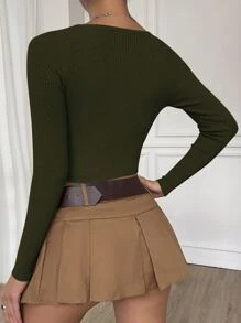 SHEIN Essnce 插肩袖短款毛衣 - 軍綠色 - 查看 2