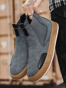 Hombres Zapatos de dos tonos arriba alta sin cordones - Gris - Ver 2