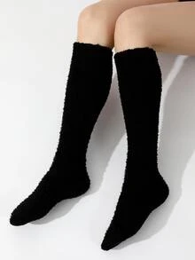 Calcetines altos unicolor - Negro - Ver 3