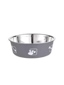 1pc Cartoon Graphic Stainless Steel Pet Bowl - Grey - View 3