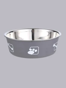 1pc Cartoon Graphic Stainless Steel Pet Bowl - Grey - View 2