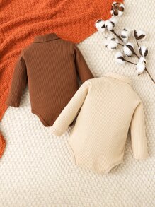 SHEIN Conjunto Para Recién Nacido De 2 Piezas Con Body De Cuello De Tortuga De Punto Acanalado Para Niño - Multicolor - Ver 2