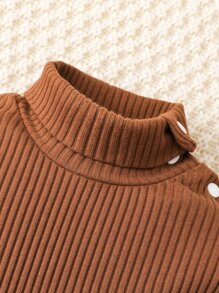 SHEIN Conjunto Para Recién Nacido De 2 Piezas Con Body De Cuello De Tortuga De Punto Acanalado Para Niño - Multicolor - Ver 3