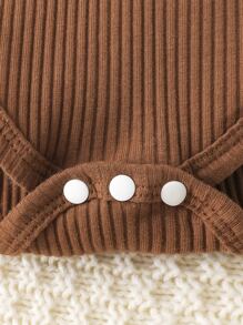 SHEIN Conjunto Para Recién Nacido De 2 Piezas Con Body De Cuello De Tortuga De Punto Acanalado Para Niño - Multicolor - Ver 4