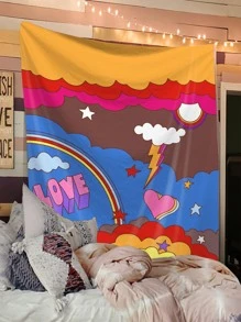 Rainbow & Letter Graphic Tapestry - Multicolor - View 1