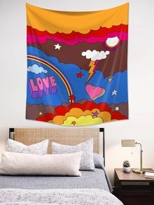 Rainbow & Letter Graphic Tapestry - Multicolor - View 3