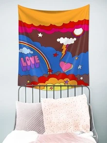 Rainbow & Letter Graphic Tapestry - Multicolor - View 4