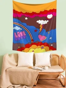 Rainbow & Letter Graphic Tapestry - Multicolor - View 6