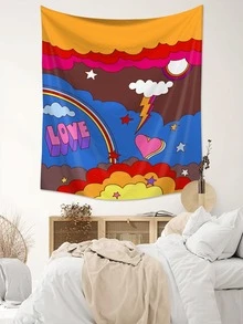 Rainbow & Letter Graphic Tapestry - Multicolor - View 7