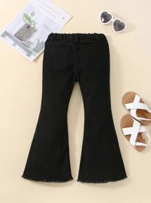 Young Girl Y2K Street Boho Western Cat Whisker Ripped Fully Elastic Waist Flare Jeans