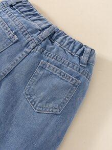 Young Girl Y2K Street Daily Elastic Waist  Straight Jeans With Flat Pockets, Girls Daily OOTD Outfits