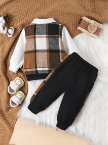 Baby Boy Plaid Print 2 In 1 Sweatshirt & Sweatpants - Multicolor - View 2