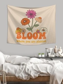 Floral & Slogan Graphic Tapestry - Multicolor - View 5