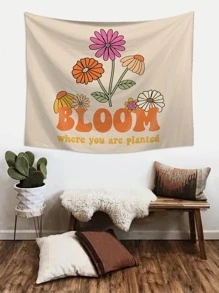 Floral & Slogan Graphic Tapestry - Multicolor - View 6