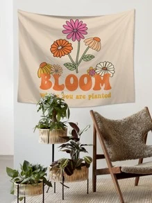 Floral & Slogan Graphic Tapestry - Multicolor - View 7