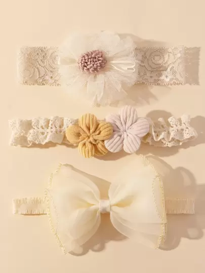 3 件装花朵装饰婴儿发带 爱情情人节