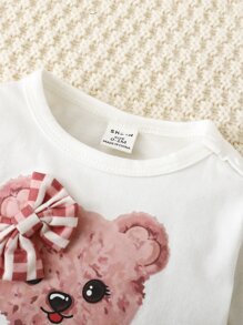 Baby Cartoon And Letter Graphic Tee & Gingham Trousers - Multicolor - View 6