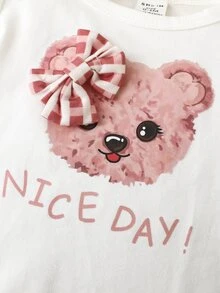 Baby Cartoon And Letter Graphic Tee & Gingham Trousers - Multicolor - View 7