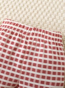 Baby Cartoon And Letter Graphic Tee & Gingham Trousers - Multicolor - View 9