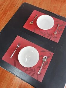 1入組葉子圖案餐墊 - 紅色 - 查看 1