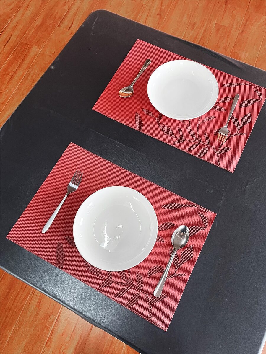 1入組葉子圖案餐墊 - 紅色 - 查看 1