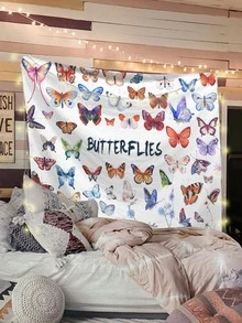 1pc Butterfly & Letter Graphic Tapestry - Multicolor - View 1