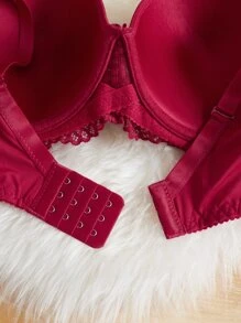 Plus Contrast Lace Underwire Bra - Burgundy - View 4