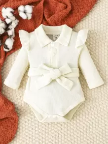 Bebé Body ribete con fruncido con botón con cinturón - Albaricoque - Ver 1