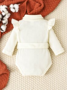 Bebé Body ribete con fruncido con botón con cinturón - Albaricoque - Ver 2