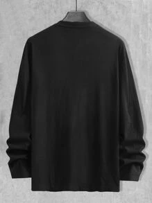 Manfinity Hypemode Áo thun nam vừa vặn cổ chữ V trễ vai dài tay thời trang hàn quốc mùa xuân dệt kim hàng đầu - màu đen - Xem 2