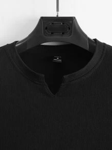 Manfinity Hypemode Áo thun nam vừa vặn cổ chữ V trễ vai dài tay thời trang hàn quốc mùa xuân dệt kim hàng đầu - màu đen - Xem 5