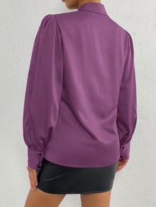 SHEIN Privé Áo sơ mi nữ màu trơn Thanh lịch - Màu tím hoa cà - Xem 2