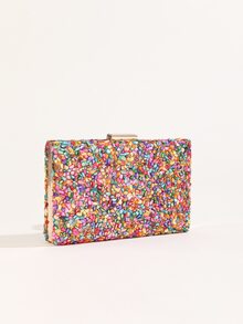 Bolso caja mini de color combinado con diseño de diamante de imitación con cadena - Multicolor - Ver 2