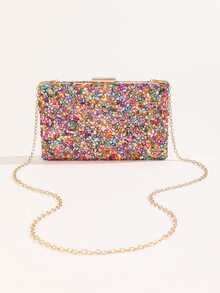 Bolso caja mini de color combinado con diseño de diamante de imitación con cadena - Multicolor - Ver 3